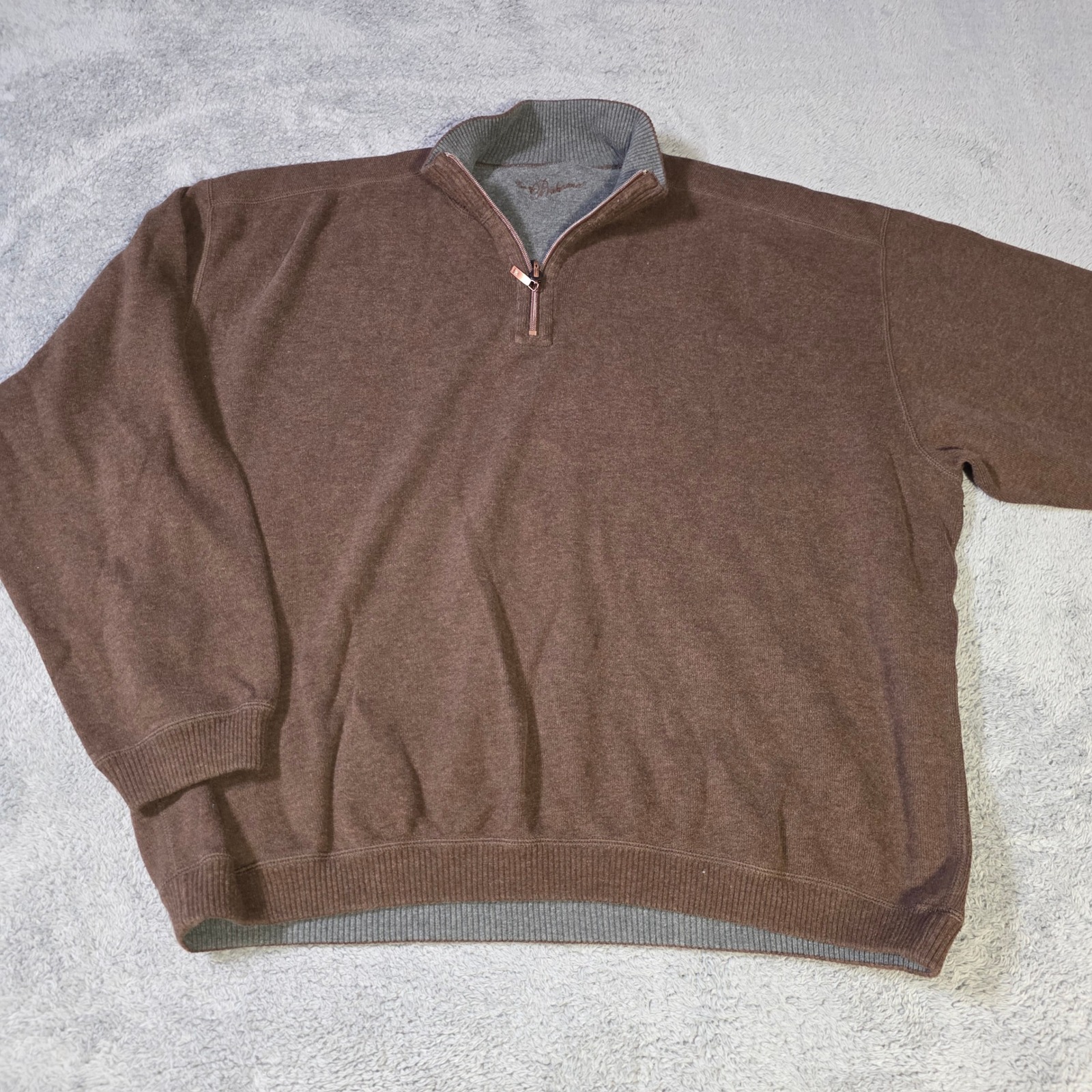 Tommy Bahama Mens Xl Quarter Zip Sweater Brown Contrast Interior Mock Neck Knit